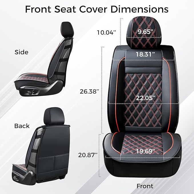 Huidasource Car Seat Covers for Front Seat, Car Seat Cushion Waterproof, Full-Cover Faux Leather Car Seat Cover Protector Universal Fit for Most Cars,Vans,Trucks, SUVs (Front Pair/Black&Red)