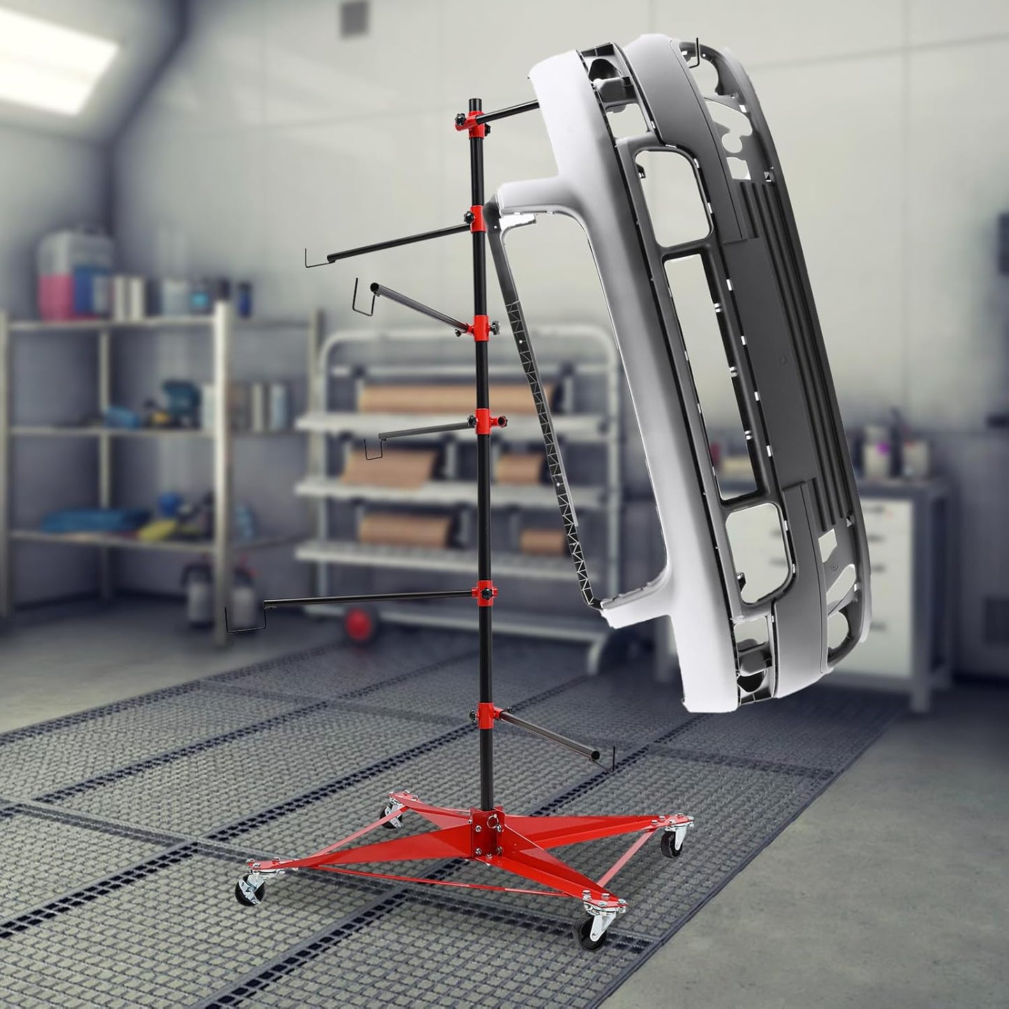 Panel Tree Stand for Painting Rotatable FreeStanding Panel Paint Holder with Wheels Adjustable Center Post for Hang Automotive Doors Fenders Bumpers, Car Repair Shops, Garages(29.5*29.5*70.87in)