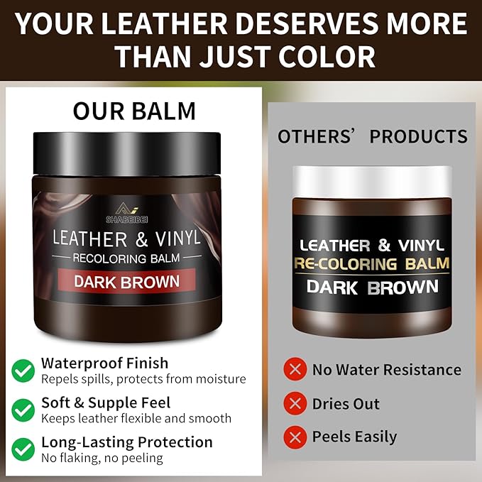 Leather Recoloring Balm with 100ml Mink Oil, Dark Brown Leather Repair Kit and Scratch Remover for Furniture, Car Seats, Sofas, Dye & Restorer for Couches, Vinyl, PU, Faux