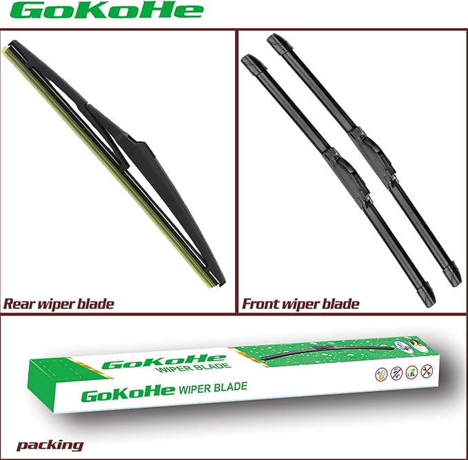 Front and Rear Windshield Wiper Blades (pack of 3pcs) Replacement for 2013-2018 Toyota RAV4 26" + 16" Front Windscreen wiper and 10" Rear Windscreen Wiper