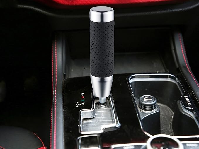 Abfer Weighted Shift Knob Short Stick Gear Shifter Adapter Leather Shift Knobs for Most Automatic Manual Vehicle Trucks,Silver