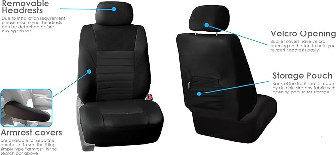 FH Group Automotive Car Seat Covers Full Set Premium 3D Air Mesh Front Seat Covers, Airbag Compatible & Split Bench Cover Universal Fit Interior Accessories for Cars Trucks and SUVs - Black