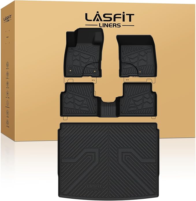LASFIT Floor Mats and Trunk Mat for Ford Bronco Sport 2021-2025(with Rear Bump in The Cargo Area) Carpet Floor All Weather Custom Fit TPE Car Liners, 1st& 2nd& Cargo Liner, 4pcs Black