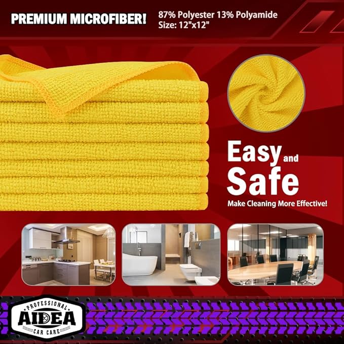 AIDEA Microfiber Cleaning Cloth, 10PK, Microfiber Towels for Cars, Premium All Purpose Car Cloths, Dusting Cloth Cleaning Rags, Absorbent Towels for SUVs, House, Kitchen, Window, 12"×12", Yellow