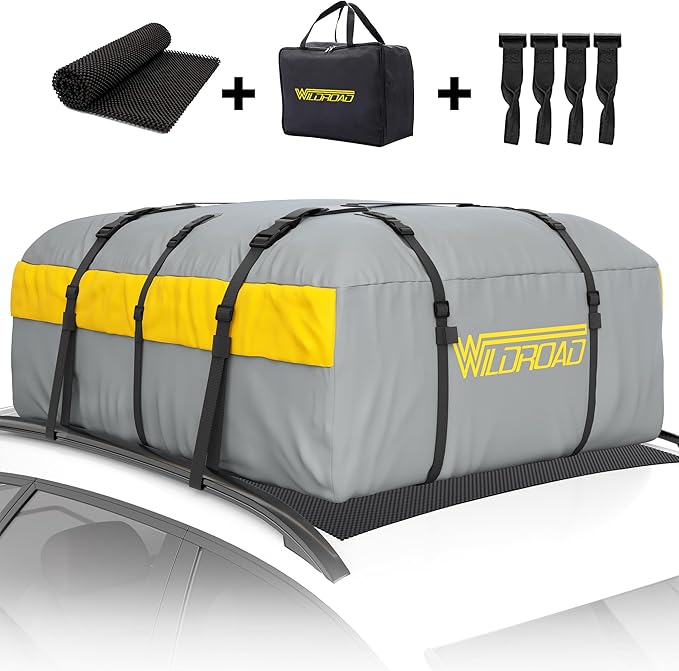 WILDROAD Car Roof Bag Rooftop Cargo Carrier, 21 Cubic Feet Waterproof Roof Luggage Cargo Carrier Bag with Anti-Slip Mat for All Cars Vehicles SUV with/Without Rack (21 Cubic Feet)