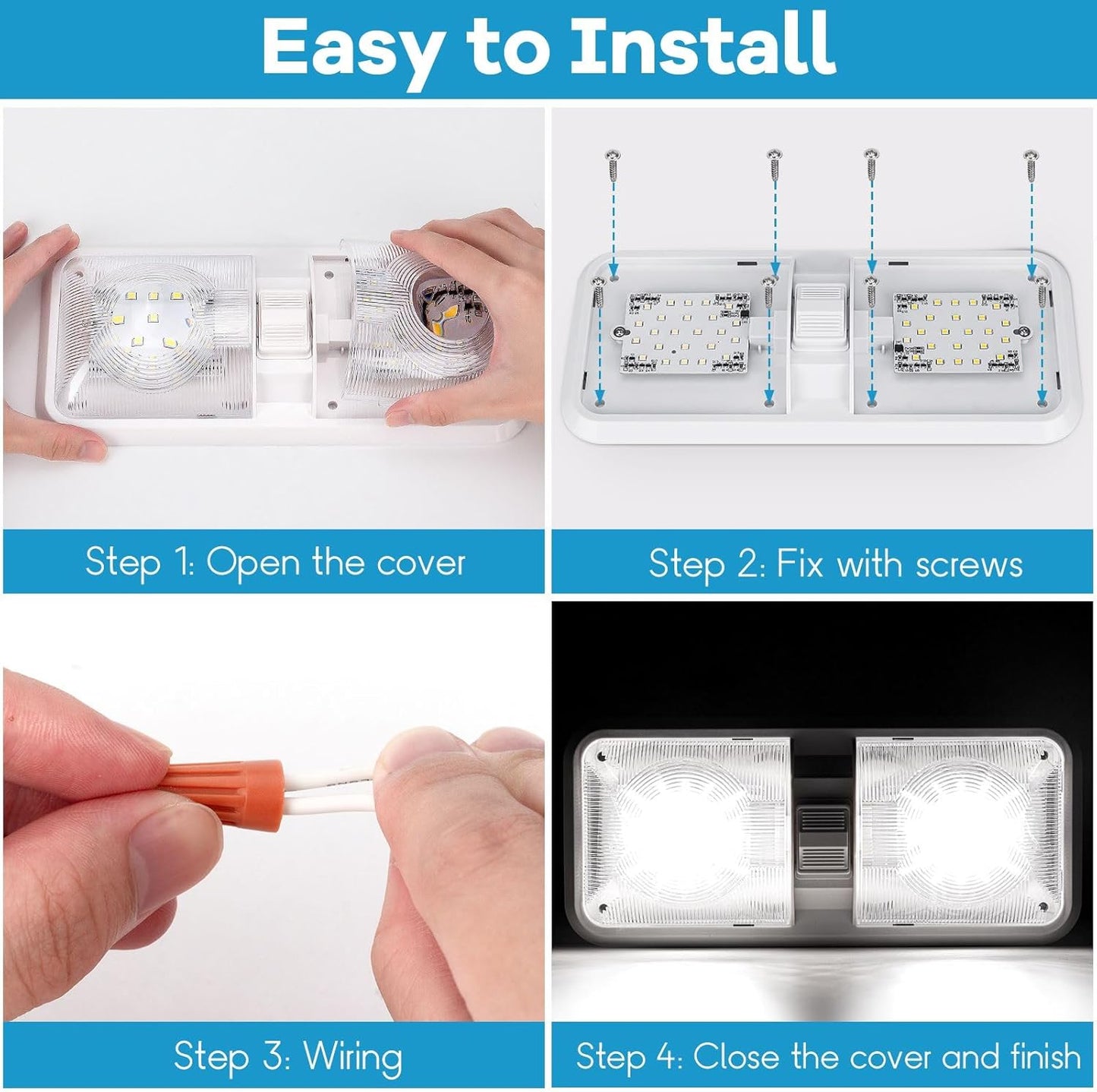 8 Pack RV Lights Interior 12V Led 8W Ceiling Double Dome Light 600 Lumen Brightness Lights Fixtures for RV Camper Trailer Boat Car, Natural White 4000-4500K, 48 X 2835 SMD LED