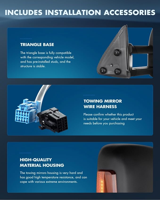 ECCPP Towing Mirrors Pair Set Replacement fit for 2003-06 for Chevy Silverado 1500 2500 HD 3500 Suburban 1500 2500 Tahoe for GMC Sierra Yukon Power Heated Signal Black Manual Telescoping Tow Mirrors