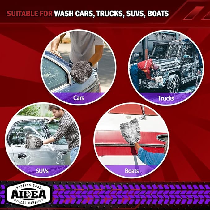 AIDEA Car Wash Mitt Microfiber-2Pack, Scratch-Free& Lint-Free, Premium Chenille Microfiber Wash Mitt-Grey Regular Size (7.12''X10.14'')