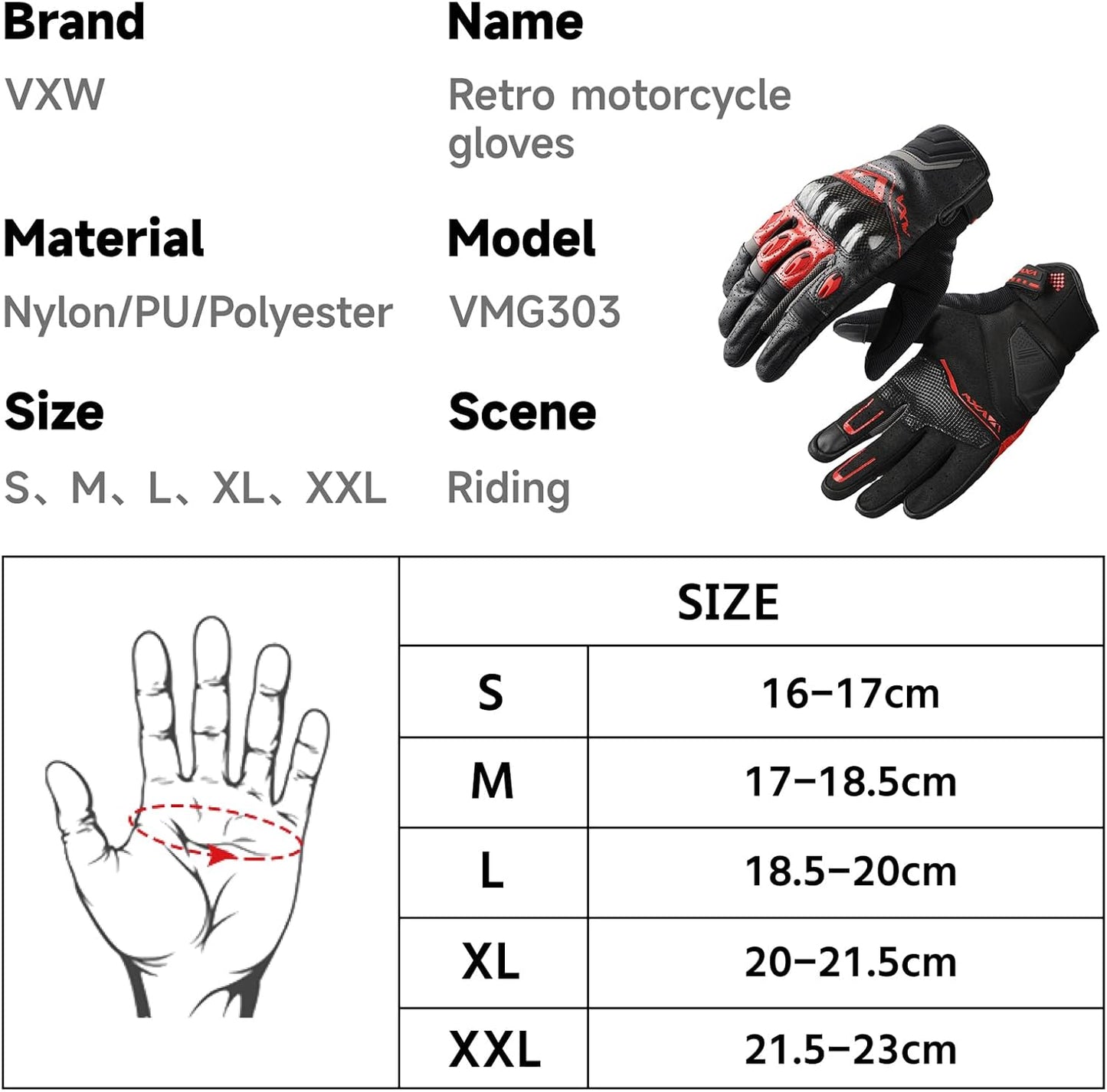 VXW Motorcycle Gloves for Men and Women - Gel Palm Sliders, Leather & Mesh Construction Full Finger Touchscreen, High-Speed Sports Gear for MTB/ATV/BMX/Motocross/Dirt Bike