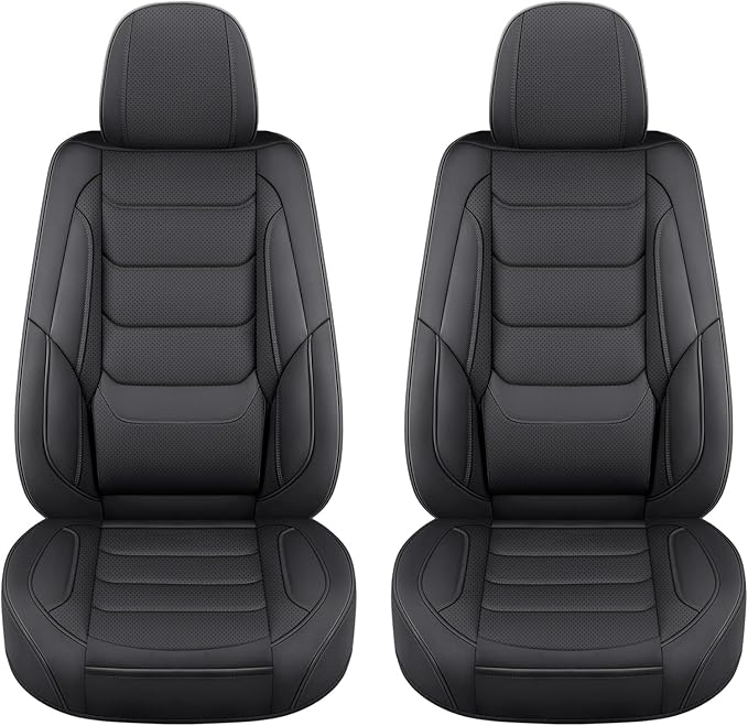 Leather Car Seat Covers Waterproof Front Seat Covers Breathable Seat Protectors Universal Fit for Most Automotive Cars SUV Van Trucks (Black,Front Pair)