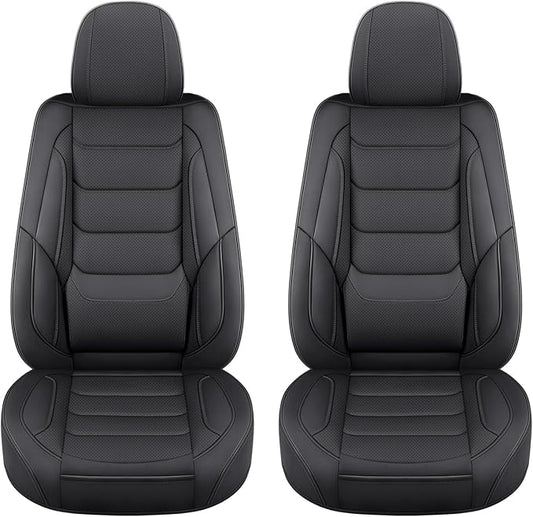 Leather Car Seat Covers Waterproof Front Seat Covers Breathable Seat Protectors Universal Fit for Most Automotive Cars SUV Van Trucks (Black,Front Pair)