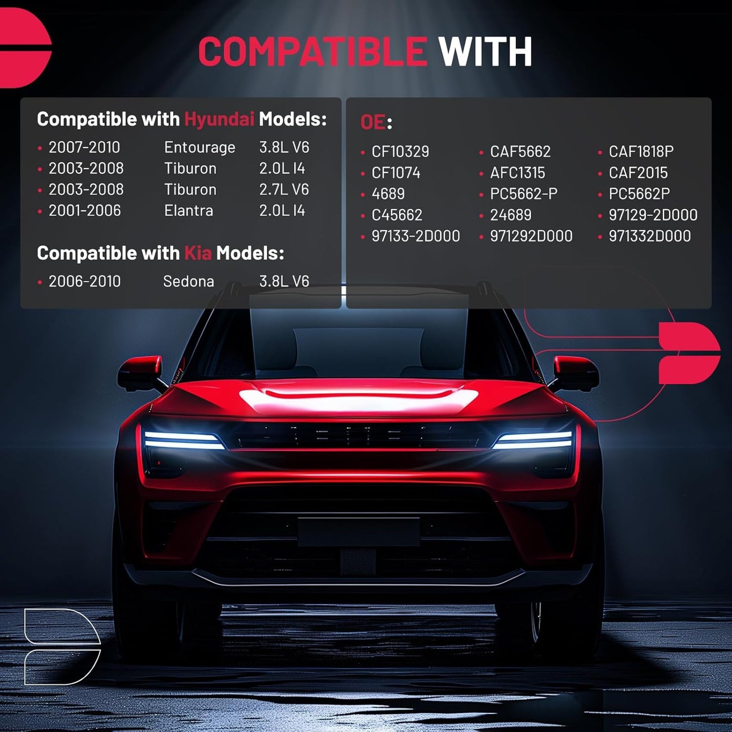 BDFHYK CF10329 Cabin Air Filter with Activated Carbon Compatible with Hyundai 2001-2006 Elantra, 2007-2010 Entourage, 2003-2008 Tiburon, Compatible with Kia 2006-2010 Sedona 3.8L V6