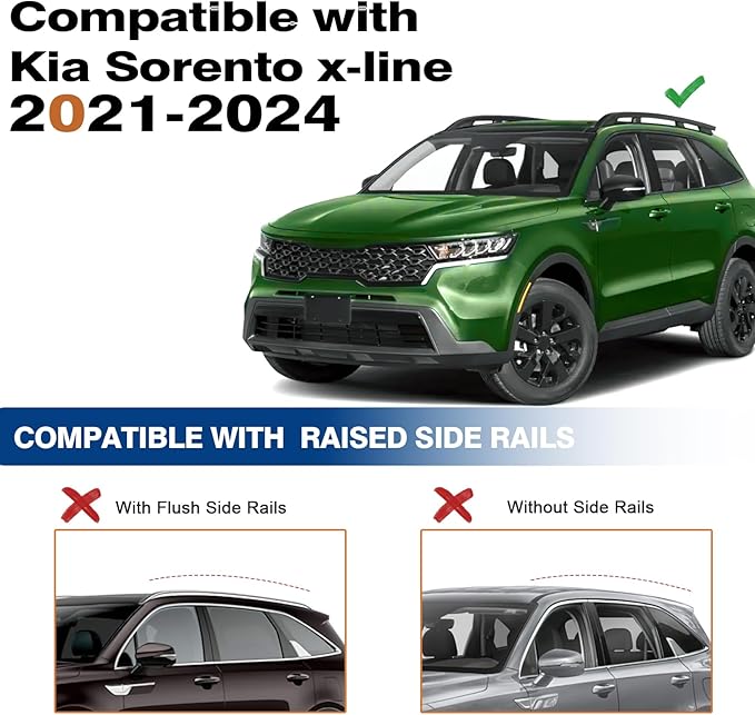 Lockable Roof Rack Cross Bars 220lbs Compatible with Kia Sorento X-Line & X-Pro 2021 2022 2023 2024 2025 (with Raised Rails,Not Flushed Rails), Crossbars Rooftop Cargo Carrier Luggage