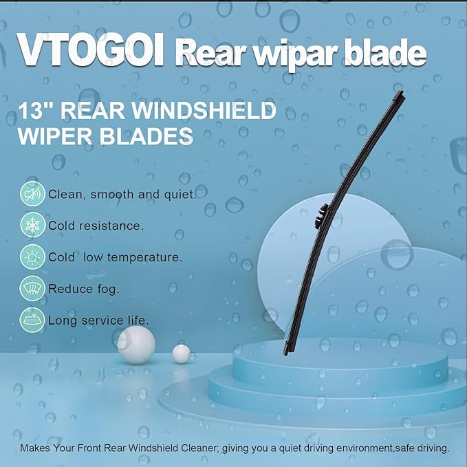 VTOGOI Original Factory Quality Rear Windshield Wiper Blades Replacement For BMW X3 2011-2017,Volvo XC70 2008-2016,Easy To Install 13"(Pack of 1)