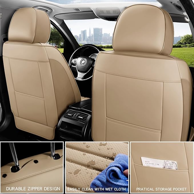 Car Seat Covers,Car Seat Protector Waterproof,Seat Covers Full Set, Car Seat Protectors,Automotive Seat Covers Fit for Most Cars Beige