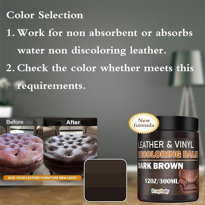Leather Recoloring Balm Dark Brown Leather Dye Vinyl Paint Car Interior Seat Furniture Couch Recliner Chair Boots Jacket Shoes Bag Purse Belt Color Restorer Fade Stain Scratch Remover Repair Kit