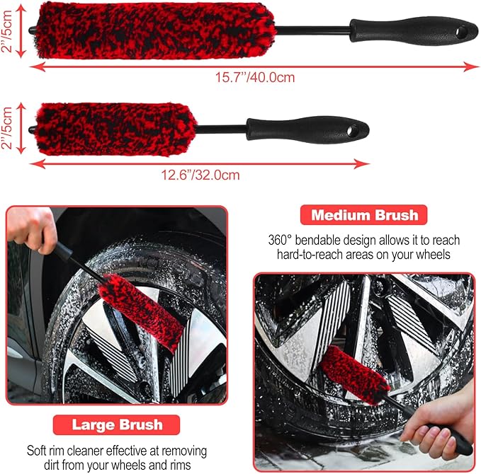 12Pcs Wheel Brush Kit for Cleaning Wheel and Tire, Wheel and Rim Brush, Car Detailing Brushes, Tire Brush, Bendable & Durable Car Wheel Rim Cleaner Brush Set,Car Detailing Cleaning Brush Supplies Kit