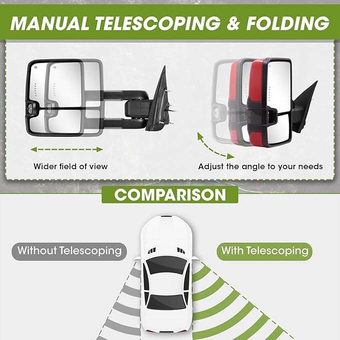 Towing Mirrors for Chevy Silverado/GMC Sierra 1500 (2014-2018), 2500HD/3500HD (2015-2019) Switchback Dynamic Turn Signal/Running Lights Power Heated (Painted Red)