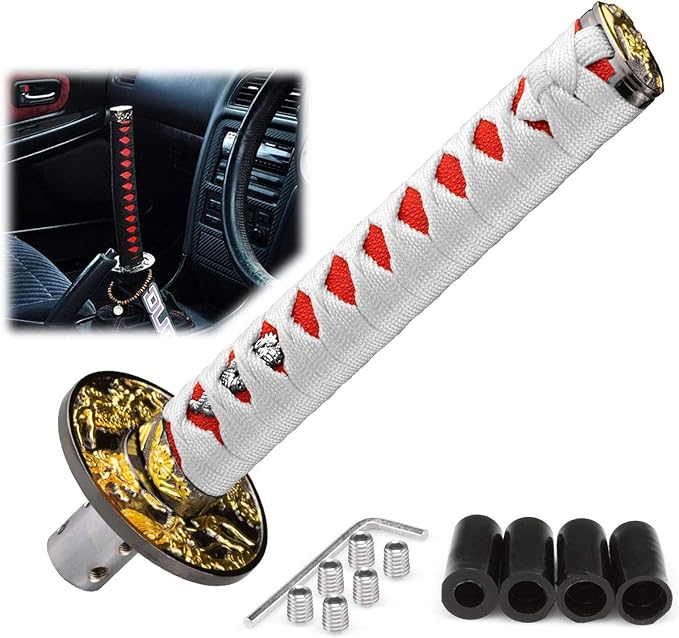 EZAUTO WRAP 20cm White Red Shift Knob Samurai Sword Alloy Katana with Adapter Universal