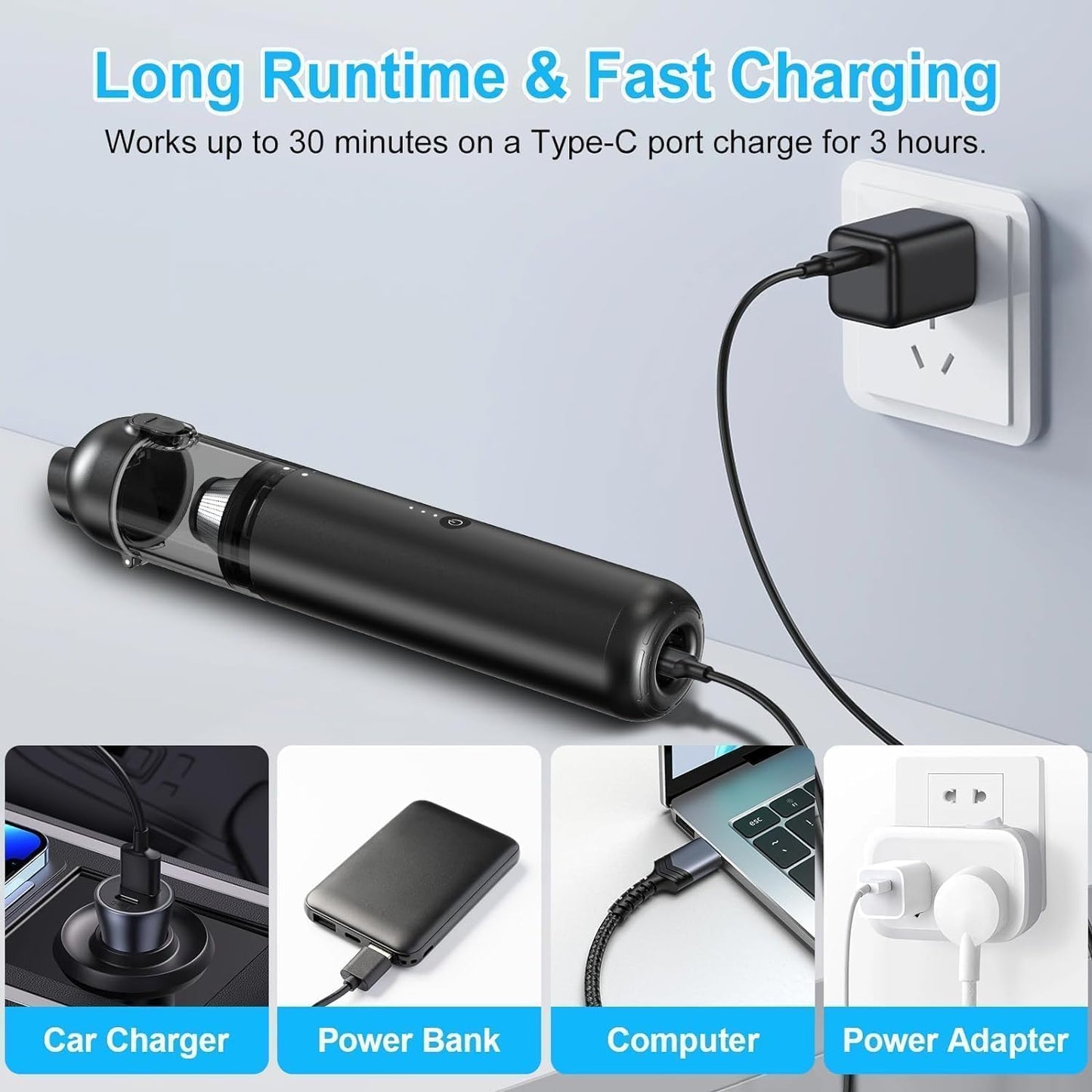 Handheld Vacuum Cordless, 16000pa Car Vacuum Cleaner High Power, 2 Speed Modes Mini Vacuum Cleaner with 2 Filters, Car Vacuum Portable Cordless with Air Blower for Home Office Pet Hair