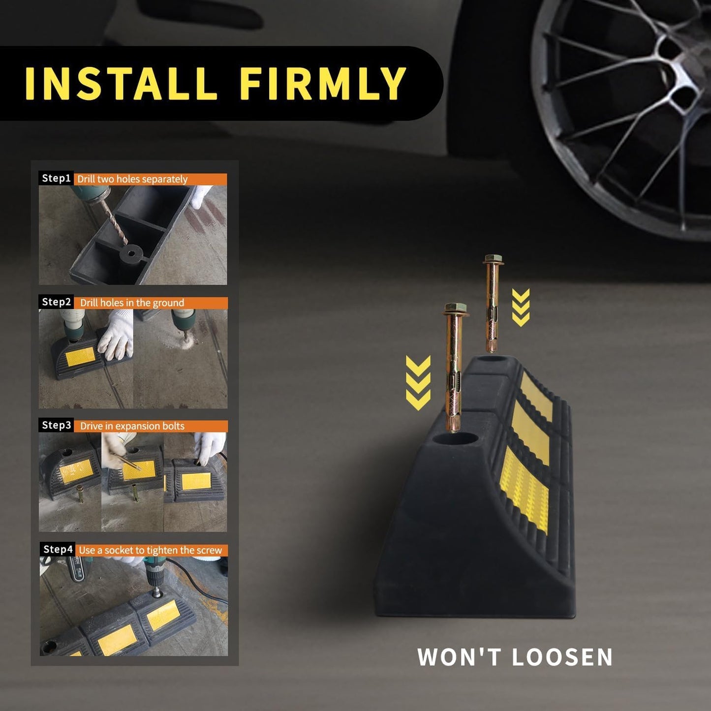 Parking Stopper for Garage Parking Aid 1 Pack Block, Car Truck Curb Floor Parking Lot Wheel Tire Stops Bumpers with Bolt Installation, Rubber Vehicles Aid Gadgets