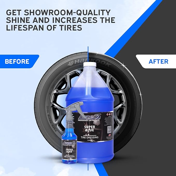 LANE'S Super Blue Tire Dressing Spray | High-Gloss Car Tire Shine Spray | No Sling, No Run, Long Lasting | Protects from Cracks & UV Rays | Non-Greasy Automotive Dressing & Cleaner | 16oz, 2 Pack