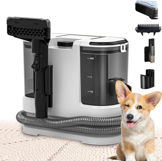 Portable Carpet & Upholstery Cleaner, Deep Cleaning for Rugs, Couch, Curtain, Car Interiors Stains, Pet & Family Friendly, 800W high-performance motor 21Kpa 120V (White)