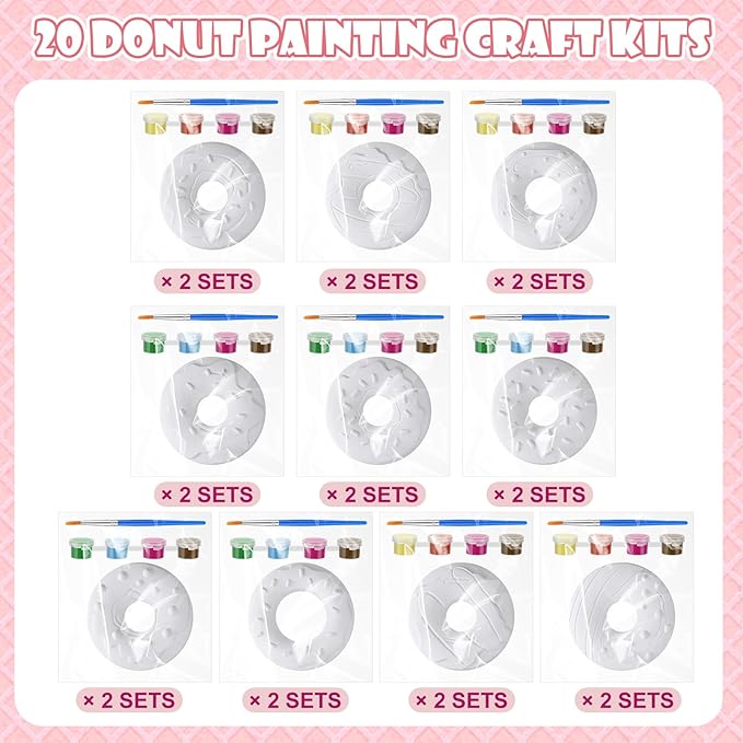 Simgoing 20 Set Dinosaur Unicorn Mermaid Donut Jungle Animal DIY Painting Kit Pumpkin Snowman Ceramic Paint Your Own Figurines Unpainted Plaster Craft for Party Favor(Donut)