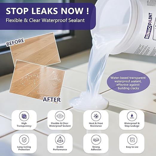 Waterproof Sealant 70oz Clear, BingoPaint Transparent Waterproof Coating Clear Sealant Water-Based Invisible Agent Roofs, Walls, Garden, Terraces Indoor & Outdoor