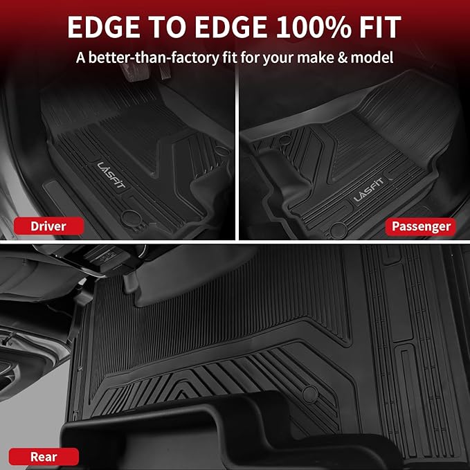 LASFIT Floor Mats 2019-2024 for Ram 1500 Crew Cab (NOT Fit for Classic Model) Bucket Seat with Folded Rear Under-Seat Storage 4 Full Size Doors All Weather TPE Custom Fit 1st & 2nd Row, Black
