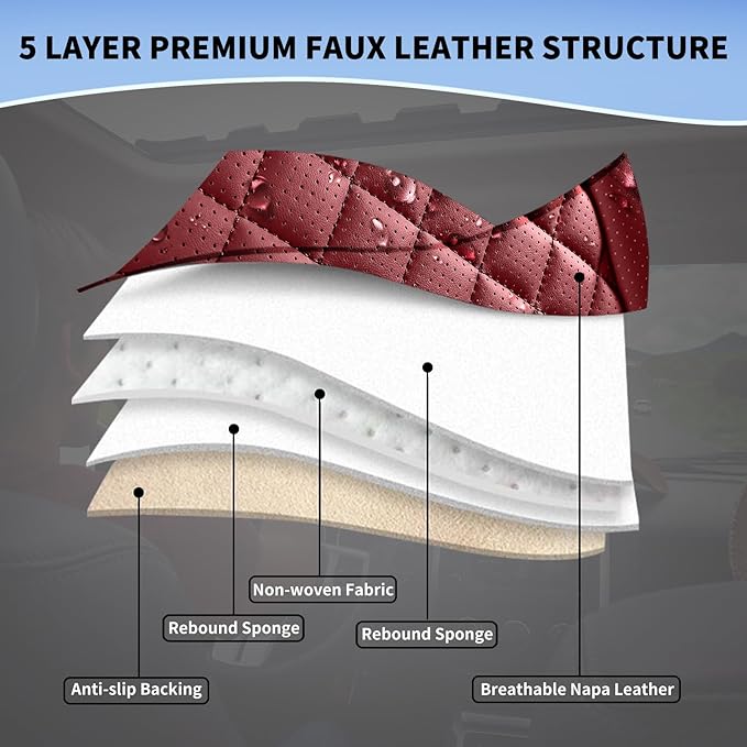 Front Seat Covers for Cars Breathable Leather Seat Covers Waterproof Seat Protectors Universal Fit for Most Automotive Cars SUV Trucks Van (Red, Front Pair)