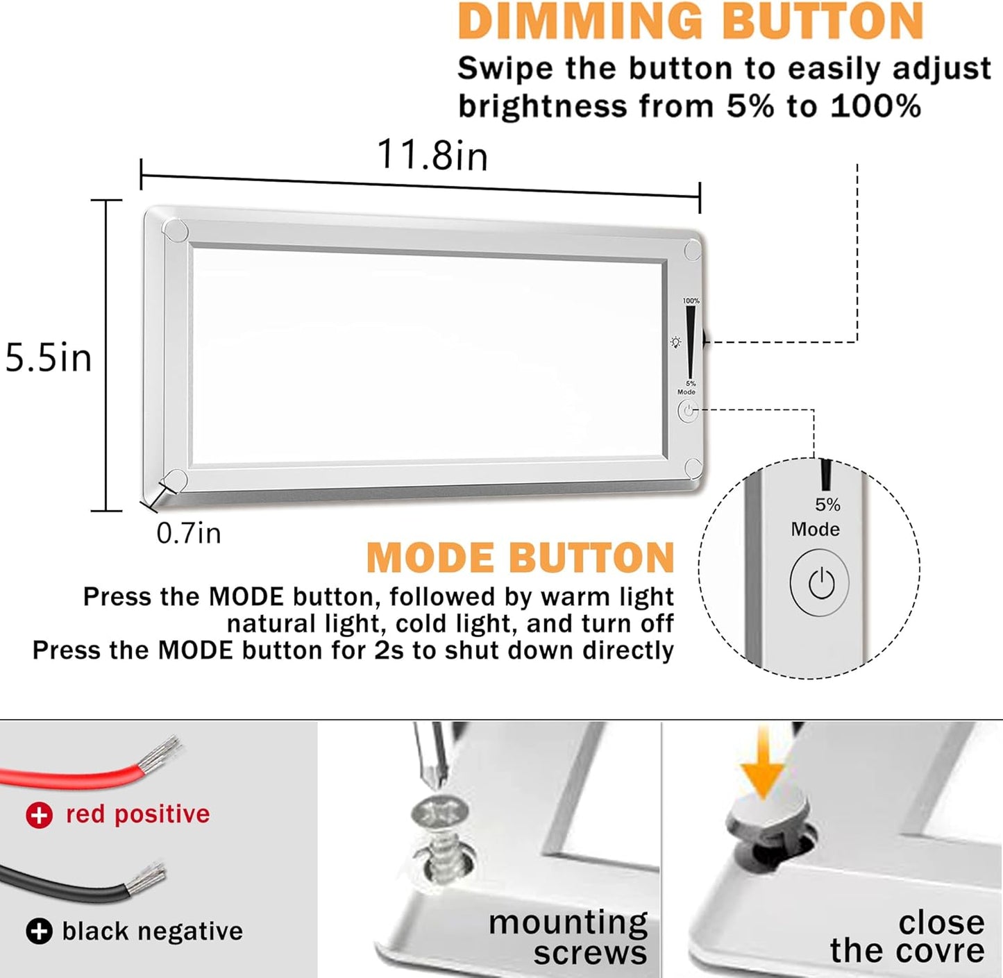 RV Lights Interior,3 Color RV LED Super Bright Fixture,12V RV Ceiling Dome Light with ON/Off Dimmable Switch Energy Saving Gift Package for RV/Camper/Car/Trailer/Boat