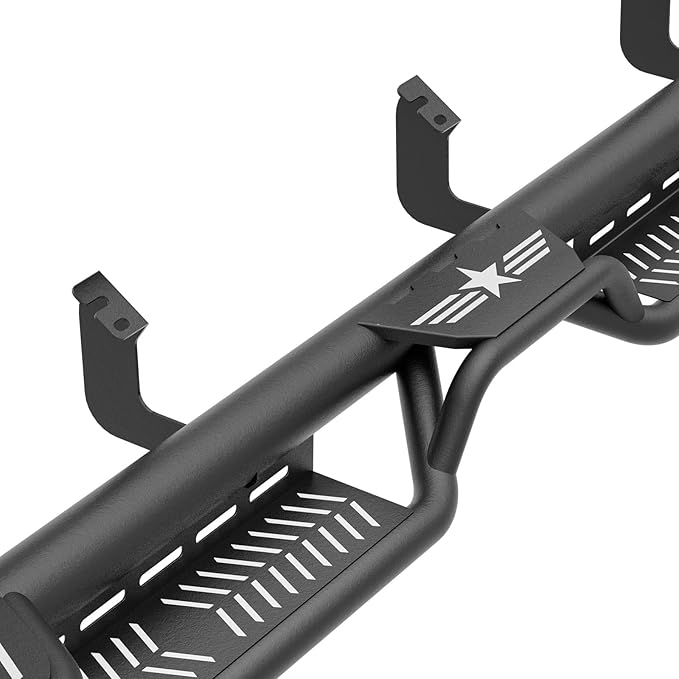 Three Raised Steps Running Boards CrewMax Cab Side Steps Compatible with 2022 2023 2024 2025 Toyota Tundra CrewMax Cab, Bolt-on Heavy-Duty Carbon Steel Nerf Bar Side Rails Rock Sliders