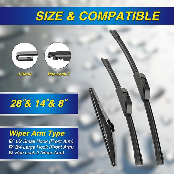 5 PLUS® Silicone Windshield Wipers Replacement for 2012 2013 2014 2015 2016 2017 2018 2019 Toyota Prius C Wiper Blades(Set of 3),Automotive Replacement Windshield Wiper Blades For My Car-28"/14"/8"