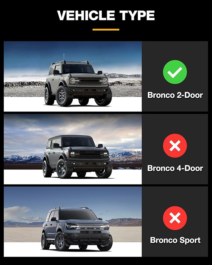 3W Floor Mats Fit for 2021 2022 2023 2024 2025 Ford Bronco 2 Door All Weather TPE Car Accessories Custom Fit Floor Liner 1st and 2nd Row Car Mats, Black (Not for Bronco Sport & Rubberized Floor)