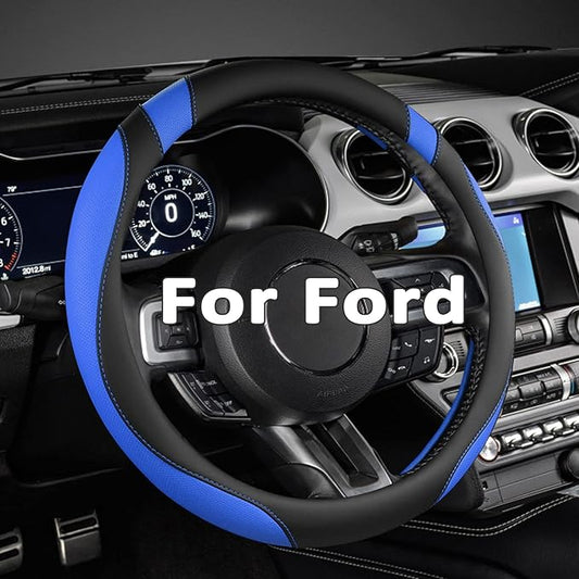 West Llama Car Steering Wheel Cover for Ford Escape,Explorer,Fusion,Focus,Bronco,Transit,Edge(Black+Blue- Standard Size)