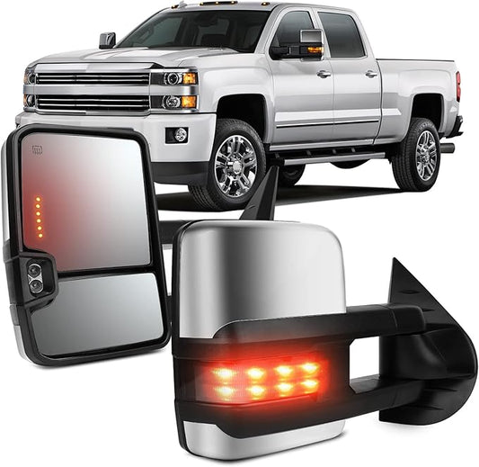 OCPTY Towing Mirrors Power Heated Left Driver Right Passenger Side Tow Mirrors Fit For 2007-2014 For Chevy Silverado For Gmc Sierra (07 For New Body) With Turn Signal Light Light With Chrome