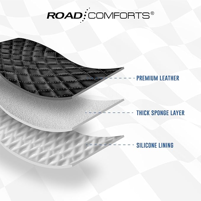 Road Comforts Leather Steering Wheel Cover – Black & Blue, Universal Fit 14.5-15 Inch, Microfiber Leather, Anti-Slip & Breathable Design for Men and Women