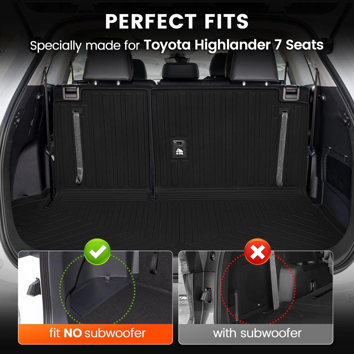 KMF Cargo Liner for 2025 Toyota Highlander 7 Seats 2020-2024 with Backrest Mat,All Weather Liners TPE Odorless Cargo Mat,Backrest Mat Protector Highlander Accessories
