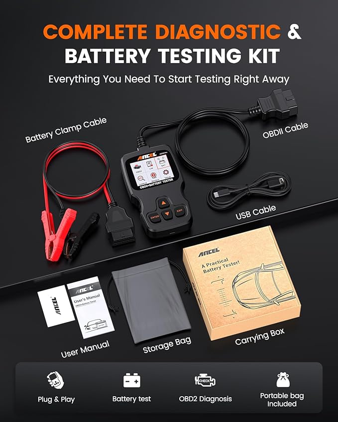 ANCEL AD310 Pro 2-in-1 OBD2 Scanner & Car Battery Tester, Bluetooth Diagnostic Tool with User-Friendly APP for iPhone Android, Check Engine Light Code Reader, Battery Health Monitor for All Cars