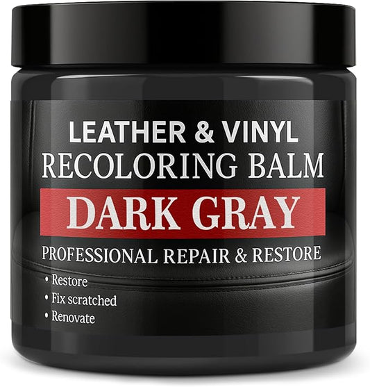 Leather Color Restorer, Leather Recoloring Balm, Scratch Remover, Leather Dye, Leather Paint, Leather Repair Kit for Furniture Couches Car Seats Shoes Bags, Dark Gray