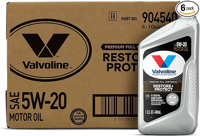 Valvoline Restore & Protect Full Synthetic 5W-20 Motor Oil 1 QT, Case of 6