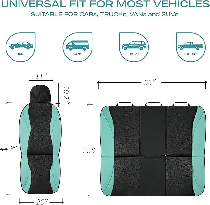 Skechers Car Seat Covers,Leather Seat Covers with GOGA Mat Technology,Waterproof Car Seat Covers Full Sets,Airbag Compatible,Comfort Universal Fit for Most Cars,Vans,Trucks,SUVs,Mint