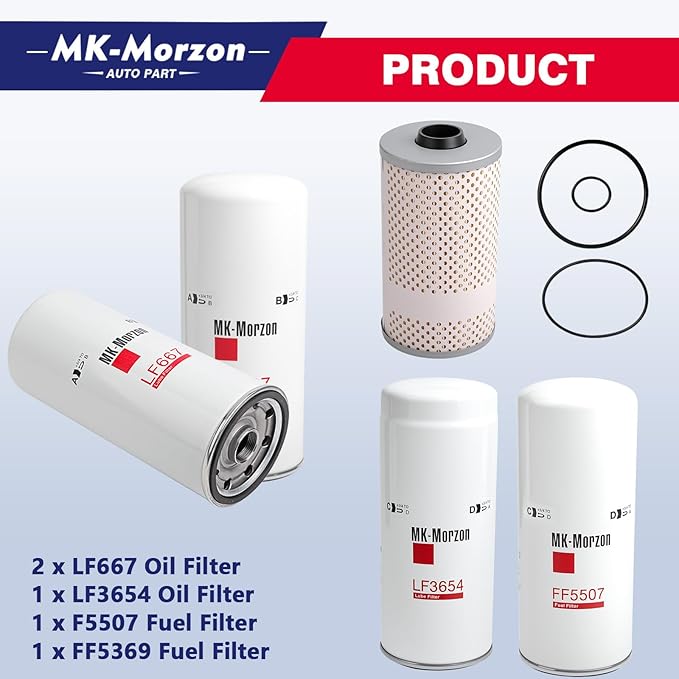 LF667(X2) LF3654 FF5507 FF5369 Fuel Oil Filter Kit Compatible with Volvo D12 D13 Oil Change Kit Replaces# 20972293 21707133 21707132