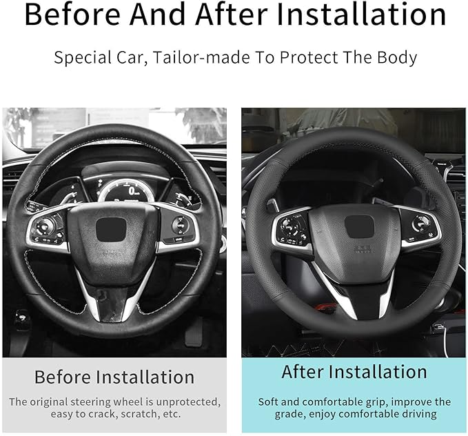 Hand Sewn Microfiber Leather Steering Wheel Cover on Wrap,Fit for Honda Civic 10th 2016-2021 / CR-V 2017-2021 / Clarity 2016-2018 / Breeze 2020-2021 / Crider 2019-2020 / Envix 2019-2020