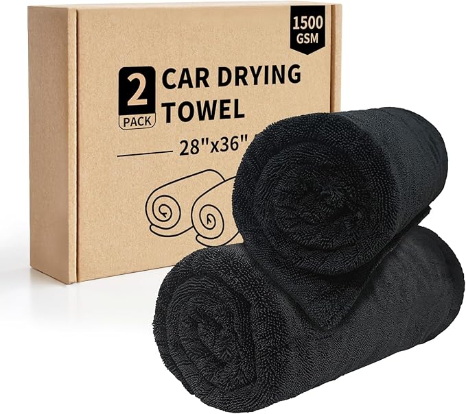 2-Pack Car Drying Towel (28" x 36"),1500 GSM Double Sided Microfiber Towels for Cars,Trucks, SUV.Highly Absorbent,Leaving no Marks,no Shedding,Easy to Clean