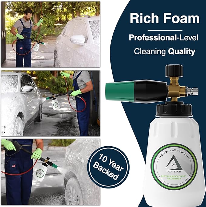 Foam Cannon for Pressure Washer, 1.1mm Orifice, 1000-4000 PSI, 1/4 Inch Quick Connector, Wide Neck and Adjustable Spray, Heavy Duty Car Snow Foam Blaster for Superior Foaming & Deep Clean, Green