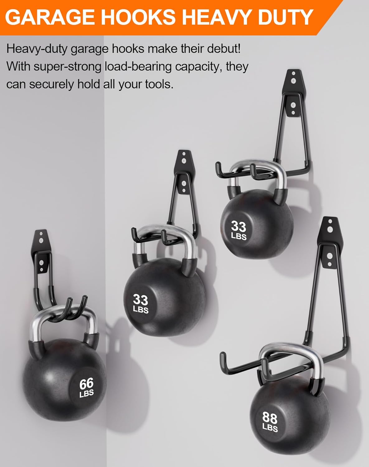 QcoQce 11 Pack Garage Hooks Heavy Duty with 2 Extension Cord Straps,Garage Storage Hooks, Wall Mount Hooks, Garage Organization and Tool Hangers for Bike, Ladder, Ropes and Garden Tools