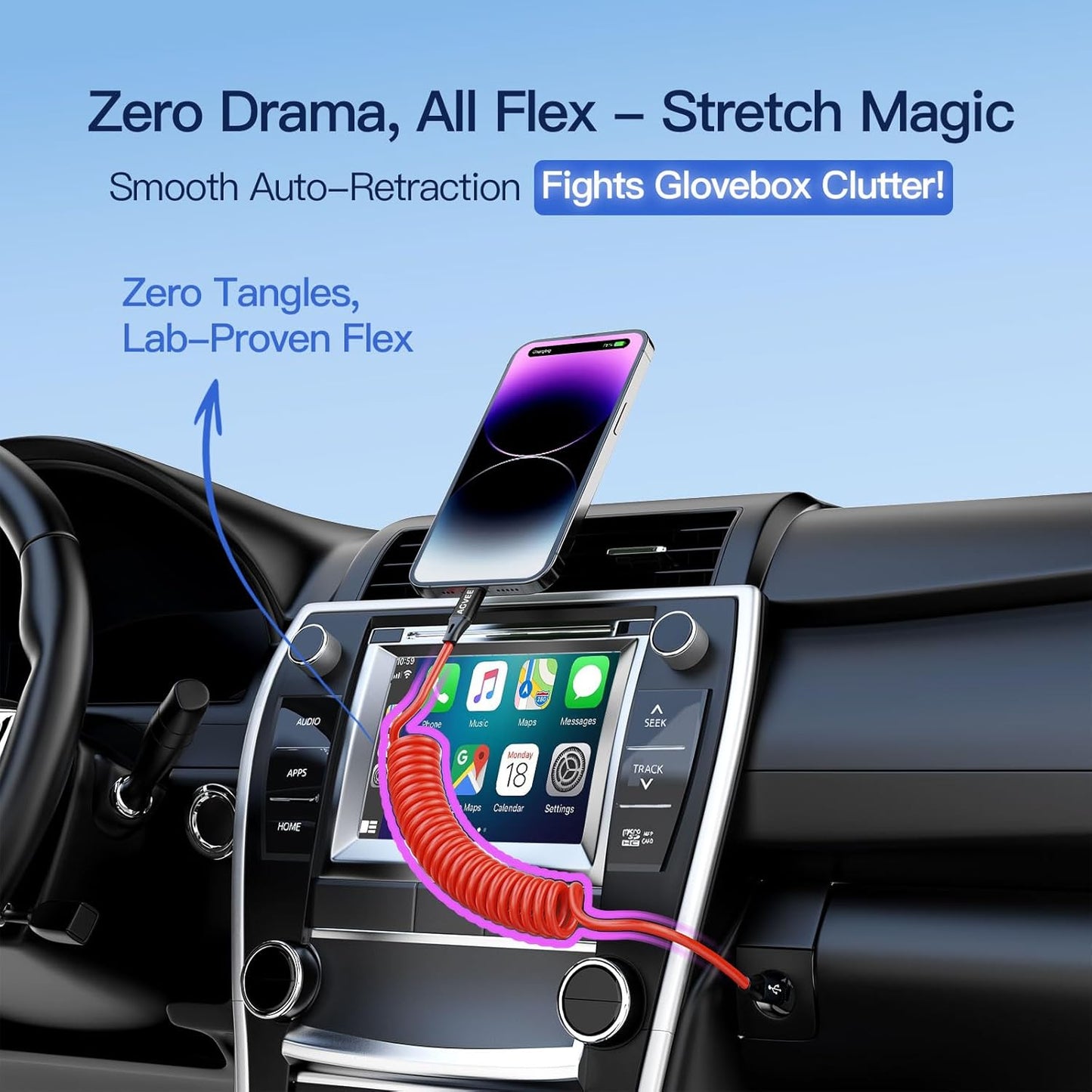 AGVEE 3ft Coiled Short USB-C to Lightning Charging Cable [MFI Certified] 30W PD Fast Charger Cord in Car for iPhone 14/13/12/11/XS/8/7/6/5 CarPlay, iPad, iPod, Red