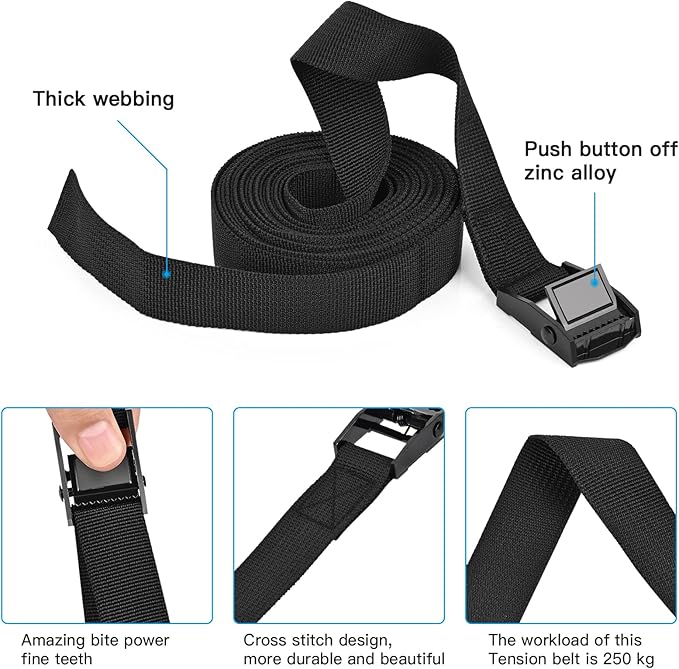 Tie Down Straps 6 Pcs Lashing Strap 1.65' x 1" Cam Buckle Cinch Ratchet Straps for Cargo, Trucks, Luggage, Trailer, Motorcycle (Black)